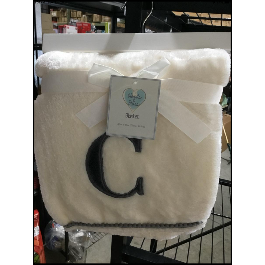 Hearts & Stars Monogrammed Baby Blanket 30'' x 40'' (Cream w/ Grey) -C
