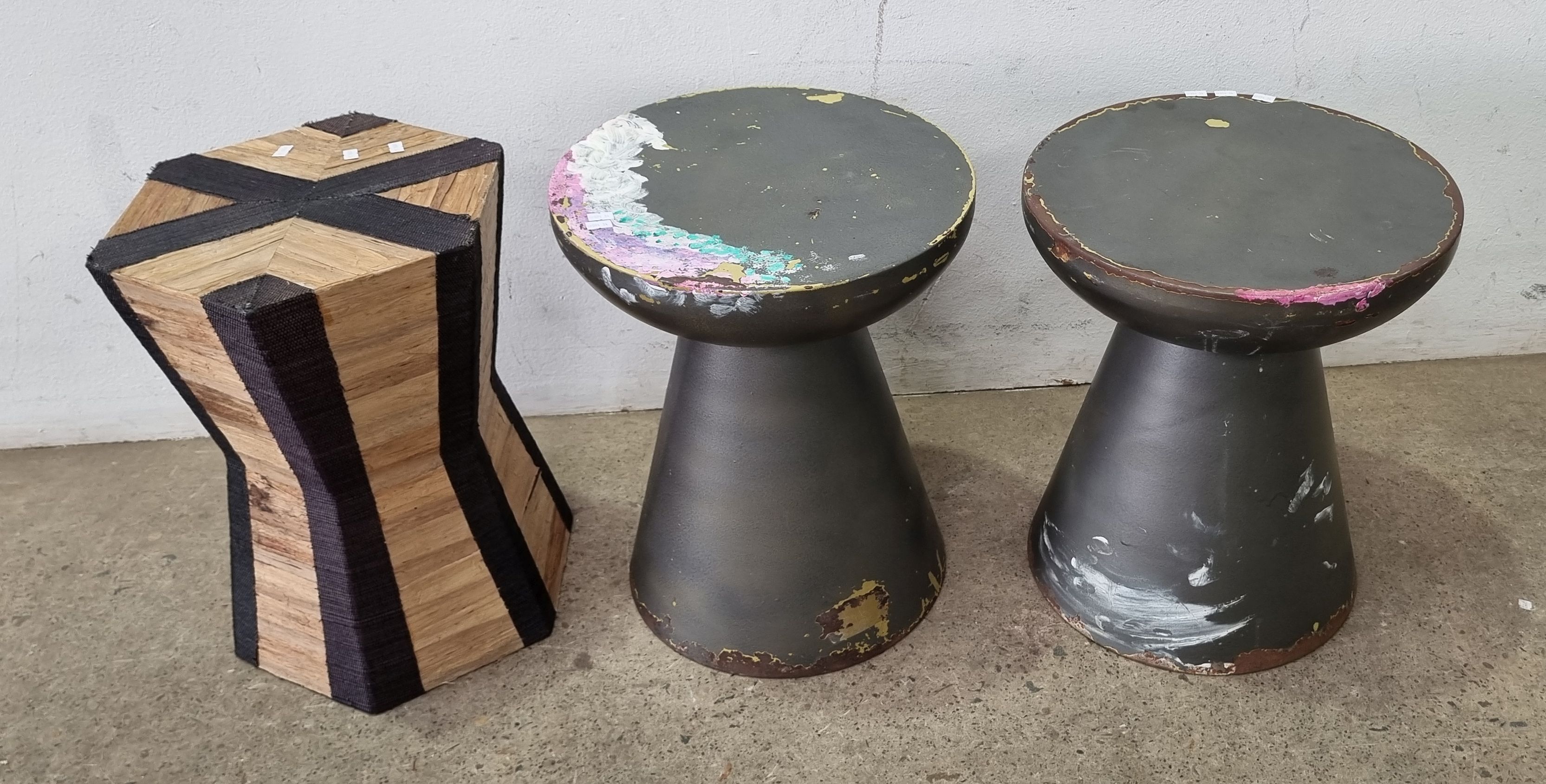 A Pair Of Rustic Metal Plant Stands/ Stools