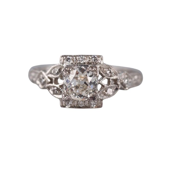Art Deco Old European Diamond Platinum Engagement Ring