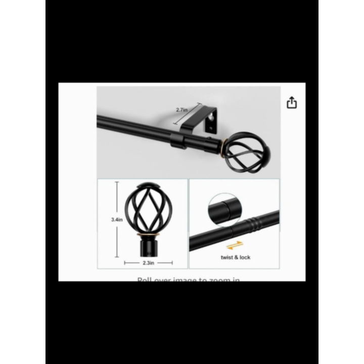 Style Well Petite Cafe Rod 48''-84'' Adjustable Matte Black Finish- 5/8'' Dia.