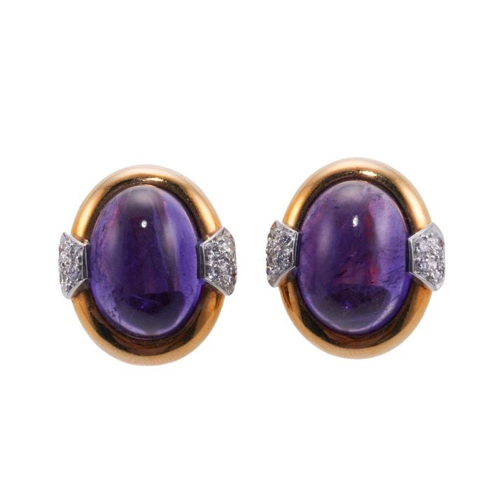 David Webb Amethyst Diamond Gold Platinum Earrings