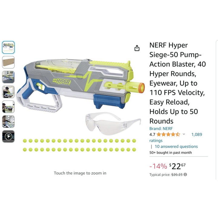 Nerf Hyper Siege-5- Pump-Action Blaster w/ 40 Hyper Rounds