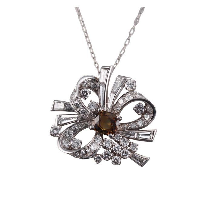 Platinum Diamond Chrysoberyl Pendant Necklace