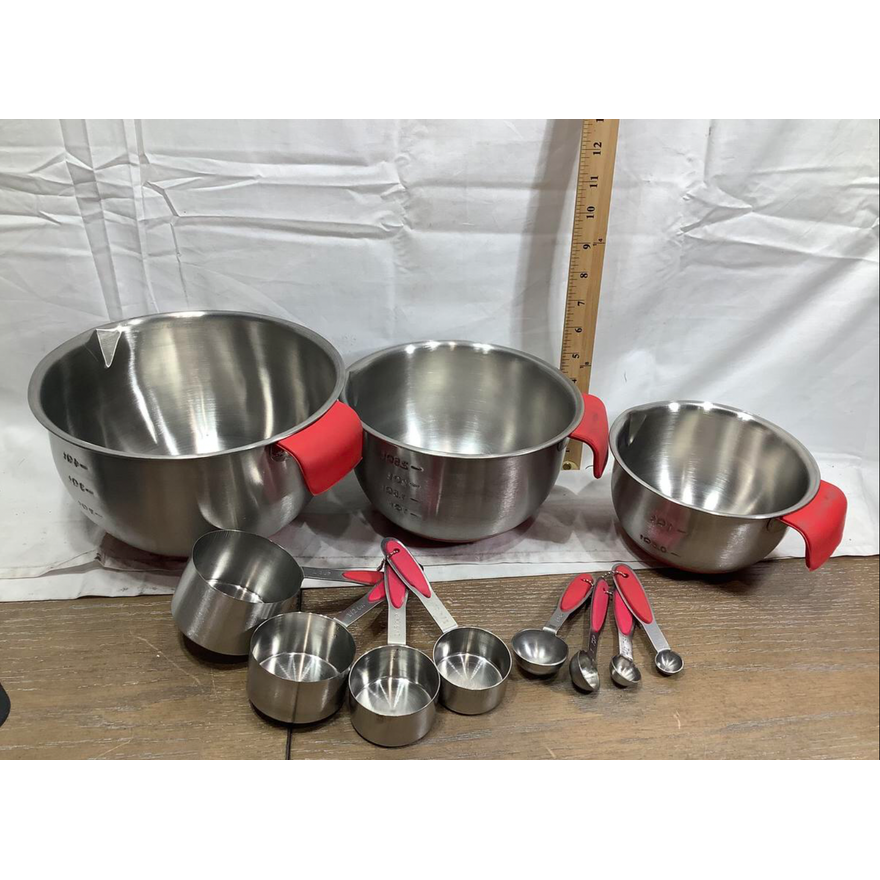 11pc Stainless Steel Kitchen Set w/ Soft Grip Handles (Red)