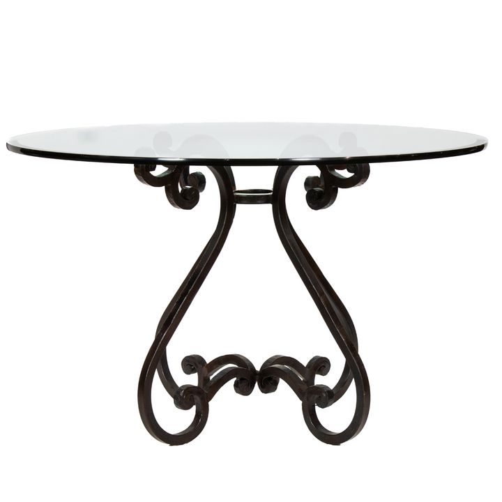 A Contemporary wrought metal and glass round dining table