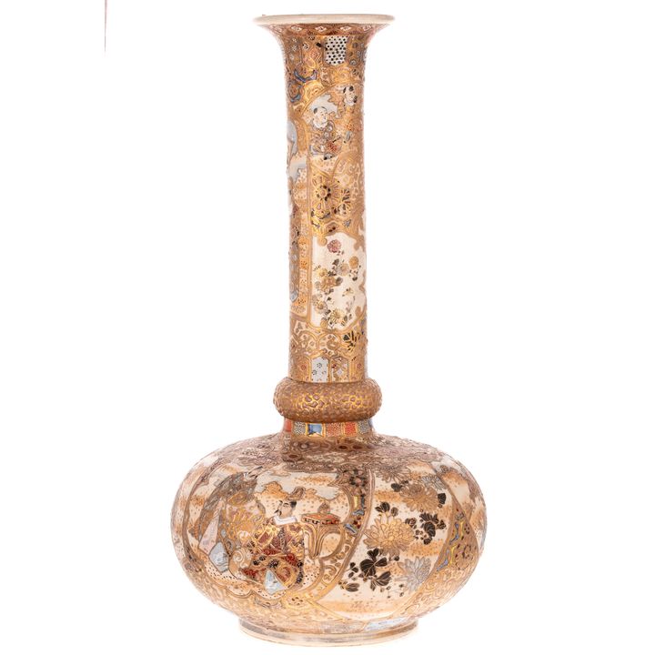A Japanese Satsuma Earthenware Bottle Vase