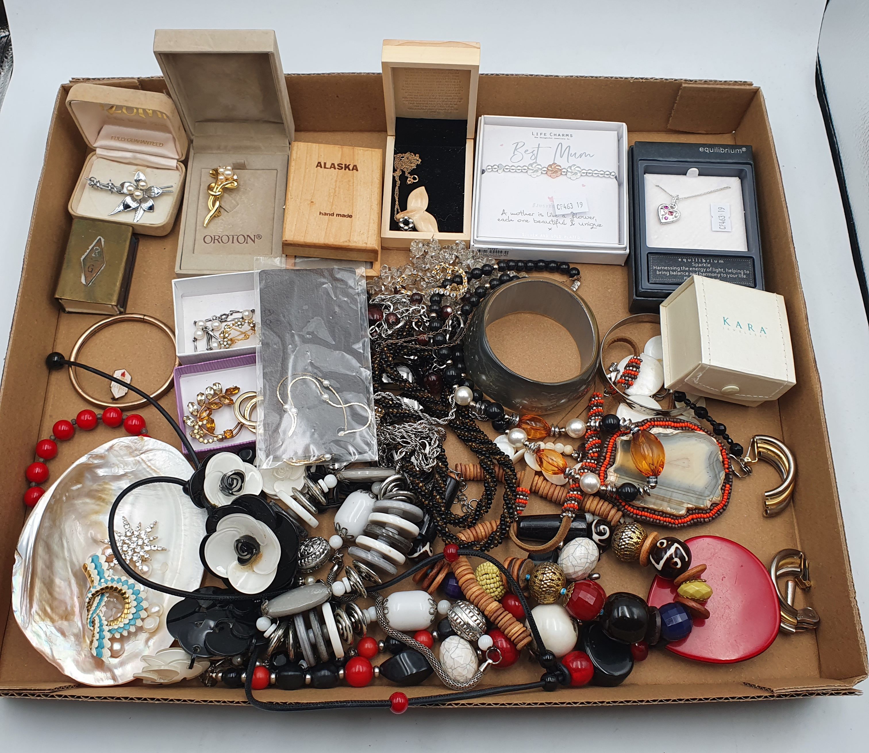 A TRAY OF COSTUME JEWELLERY