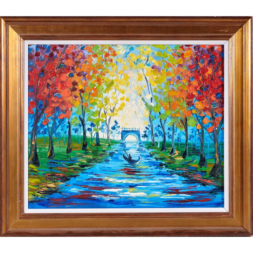 Painting, Colorful Impressionist Park Landscape (20th century)