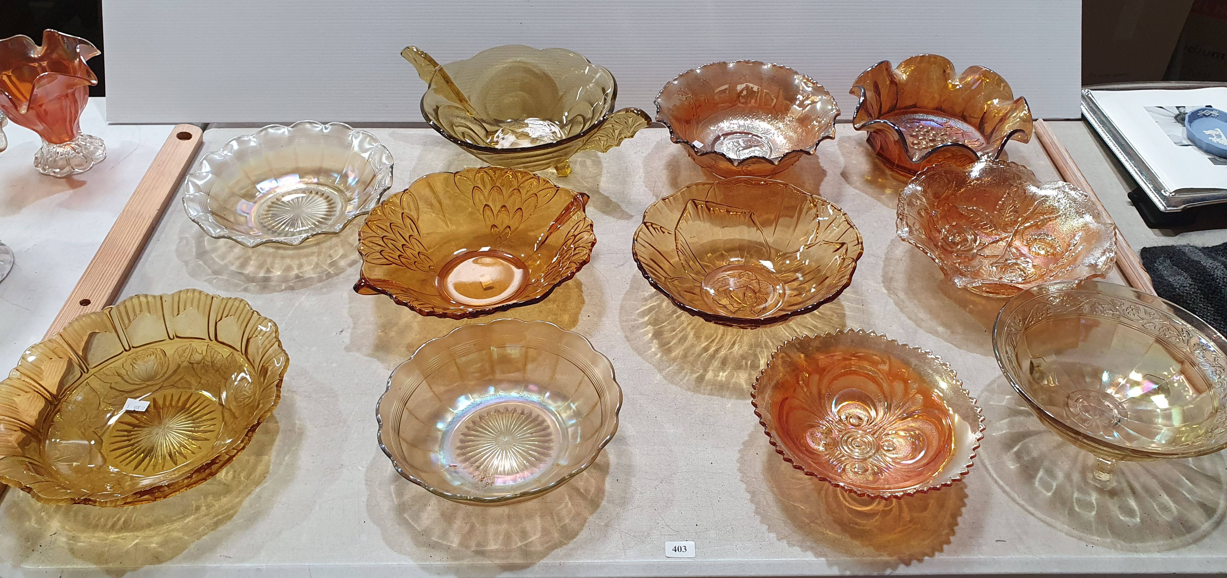 403 · A GROUP OF CARNIVAL GLASS BOWLS AND OTHERS