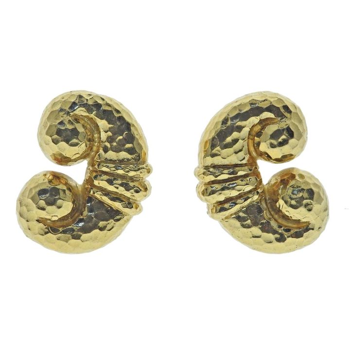 David Webb Hammered Gold Earrings