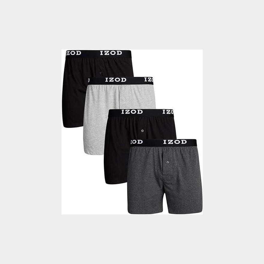 IZOD Men's 4 Pack Knit Boxer, Size Medium, Black/Charcoal at