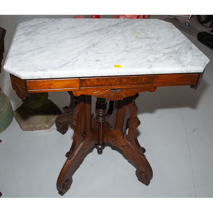 Renaissance Revival Marble Top Lamp Table