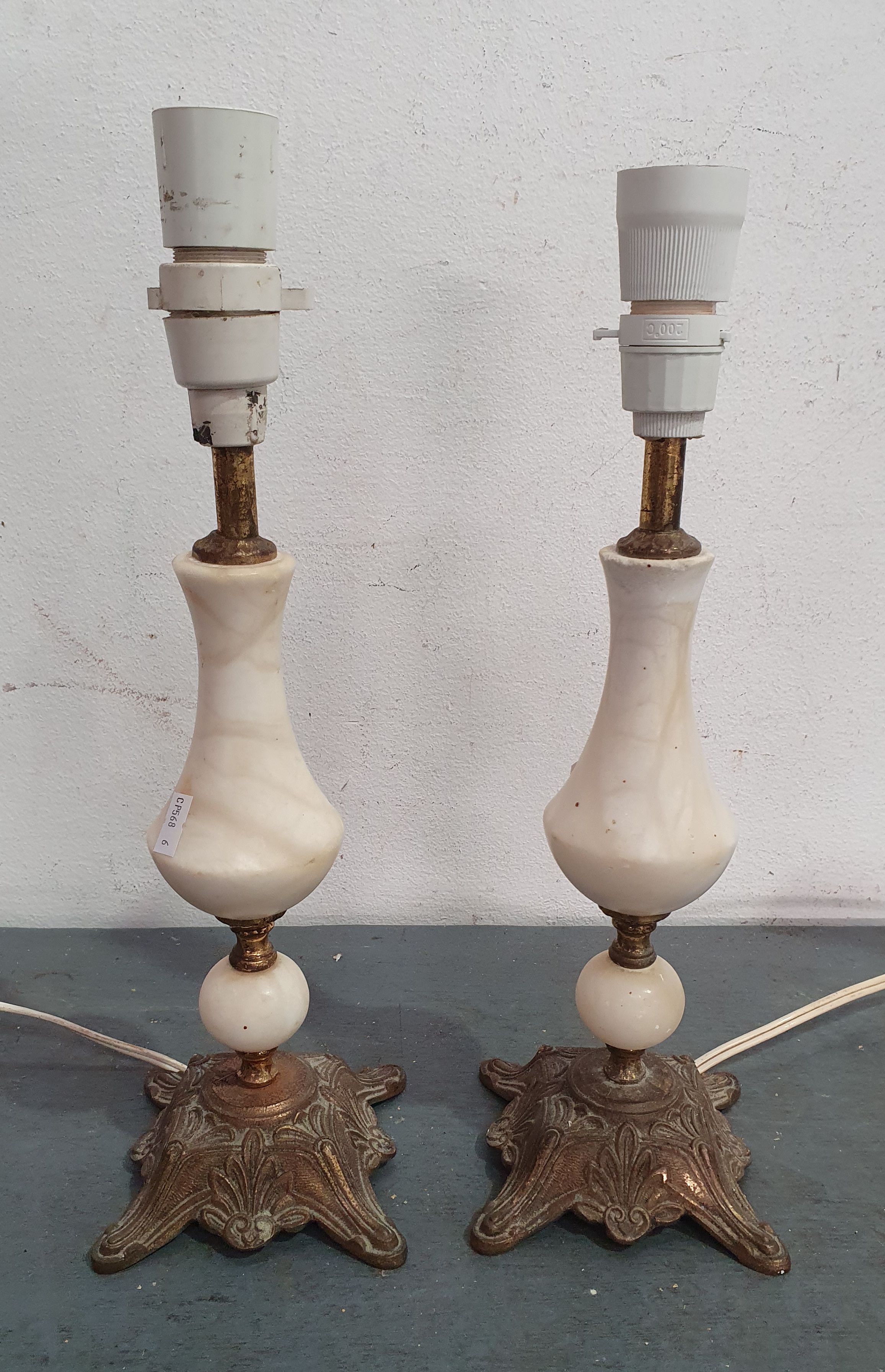 1197 · A PAIR OF BRASS AND ALABASTER TABLE LAMPS