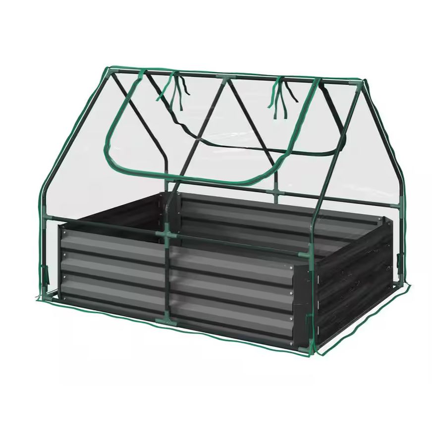 Home Complete 4ft x 3ft Galvanized Steel Raised Garden Bed w/ Removable Greenhouse- 48'' L x 36'' W x 36'' H In Box