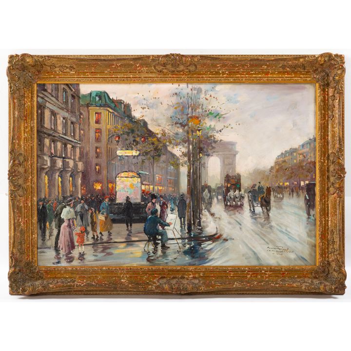 Maurice Renard. "Champs Elysees, Paris, " oil