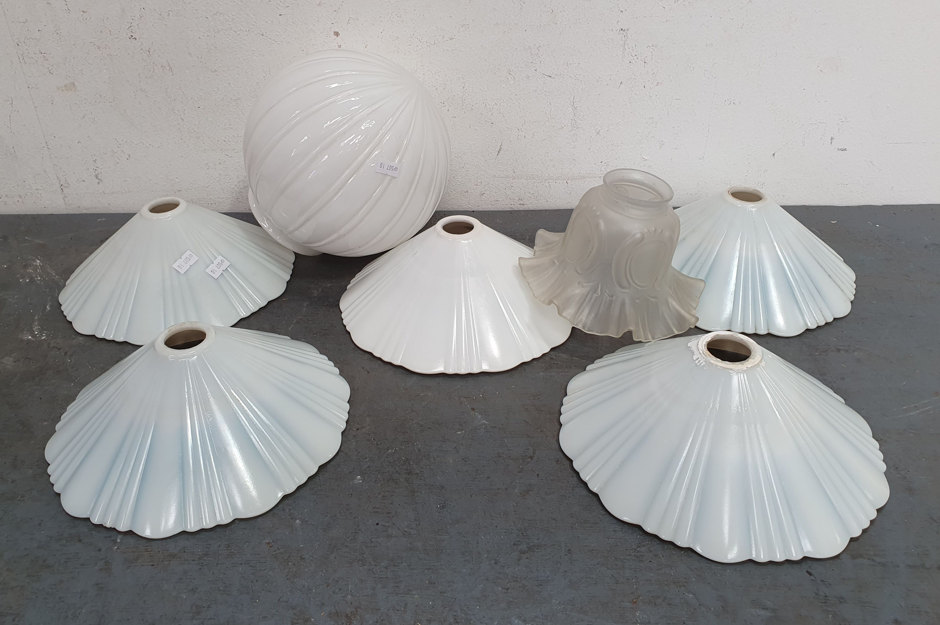 SIX MILK GLASS LIGHTSHADES