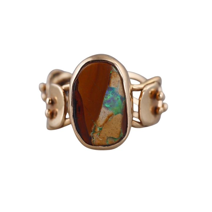 1970s Modernist 14k Gold Boulder Opal Ring