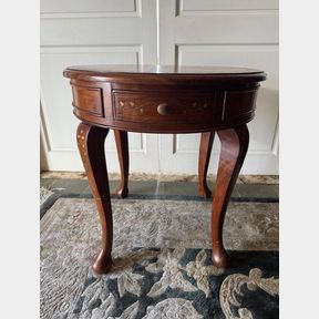ANTIQUE ROUND INLAID CONSOLE TABLE WITH 2x DRAWERS