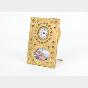 19TH C. TRAVEL CLOCK W/ ENAMEL AND RHINESTONES