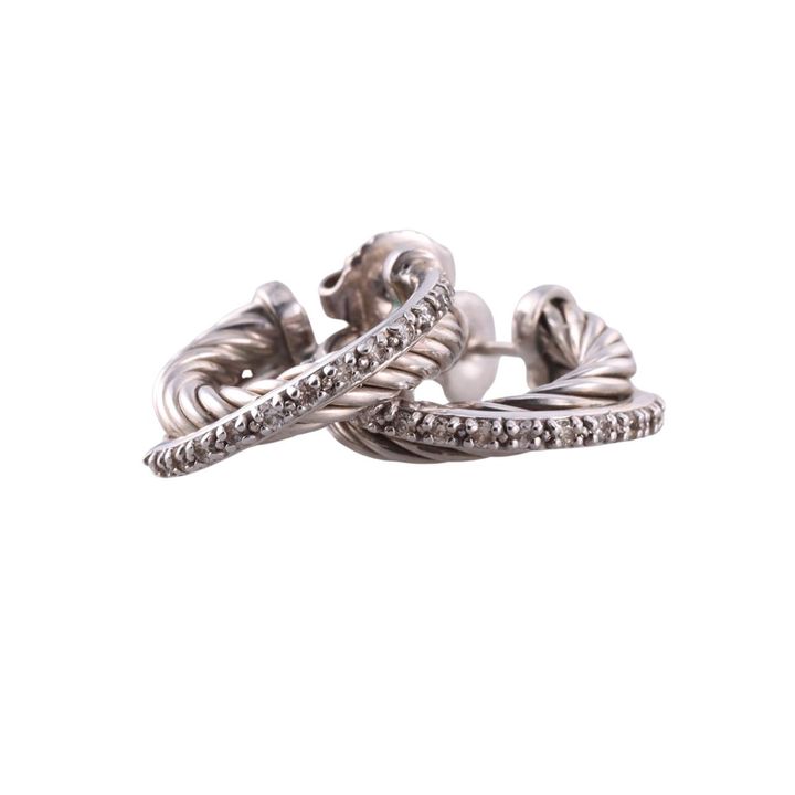 David Yurman Sterling Silver Diamond Crossover Cable Hoop Earrings