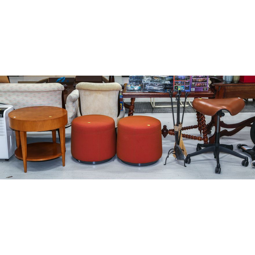 A Contemporary Side Table & A Pair of Low Stools