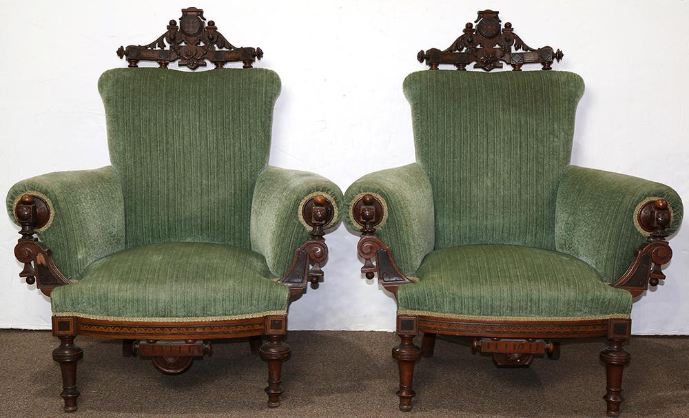 Pair Of Victorian Renaissance Revival Marquetry Decorated Parlor