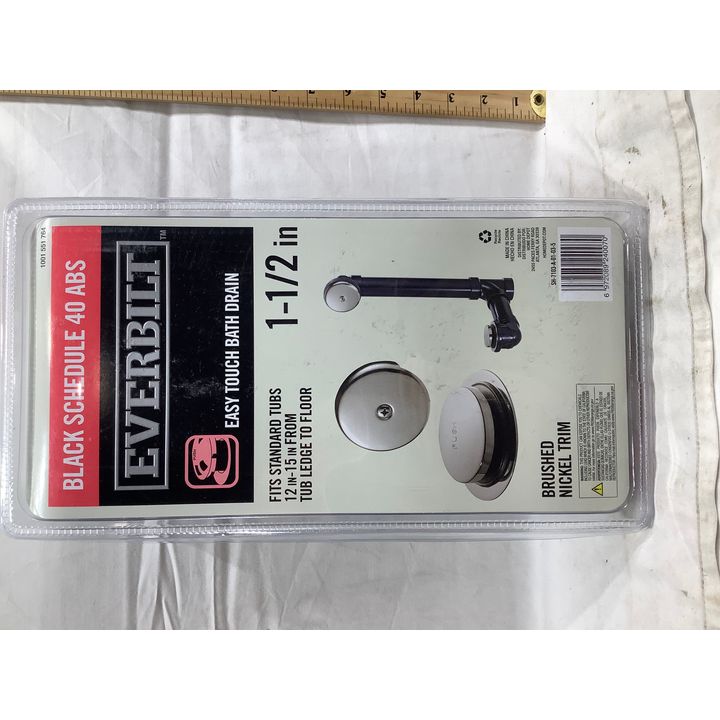 Everbilt Easy Touch Bath Drain, Fits 12"-15" From Tub Ledge To Floor, Brushed Nickel Trim