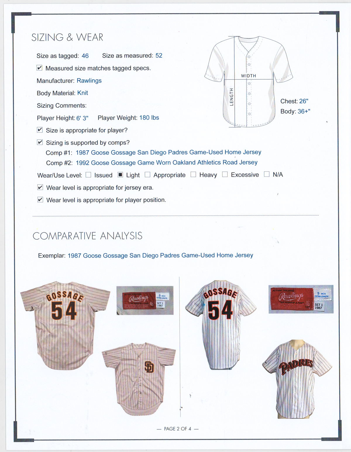 1987 Goose Gossage Padres Game Used Jersey