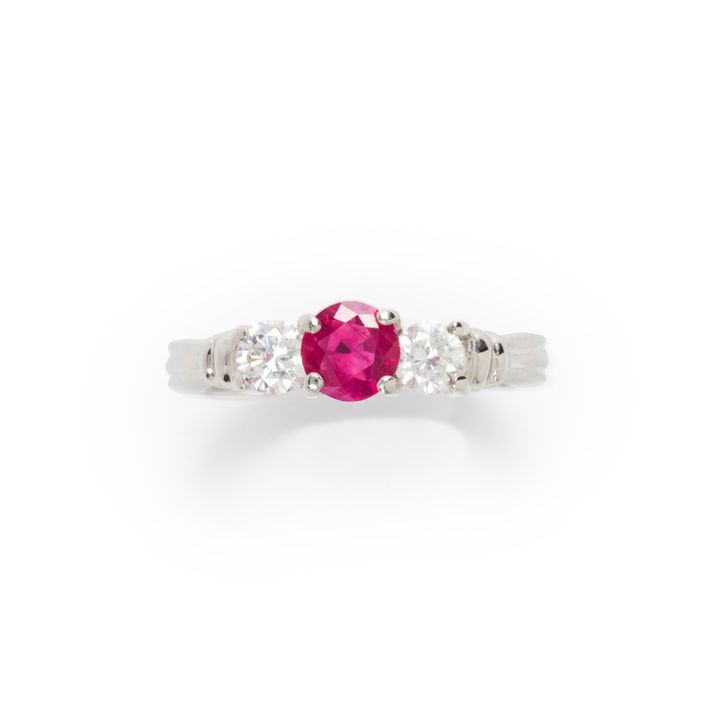 A ruby, diamond and platinum ring