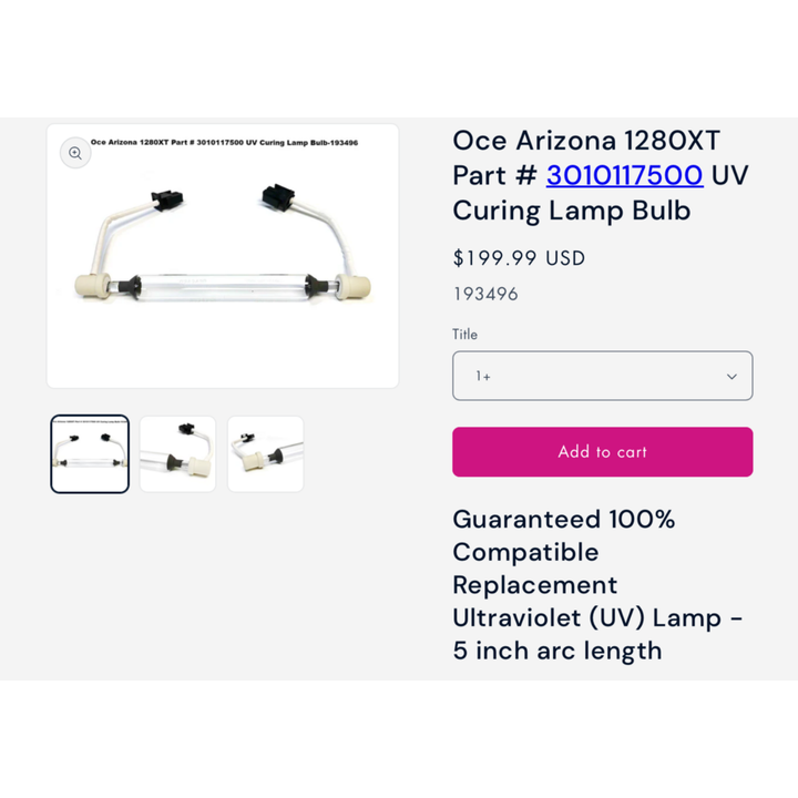Arizona Printers UV Lamp Bulb Part # 3010111622