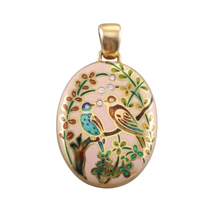 18k Gold Diamond Enamel Pendant