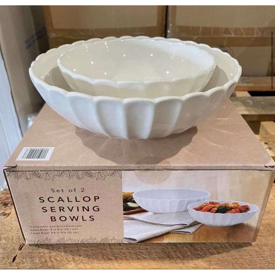 Scallop Serving Bowls Set of 2 Small Bowl 8" Large Bowl 9.8"