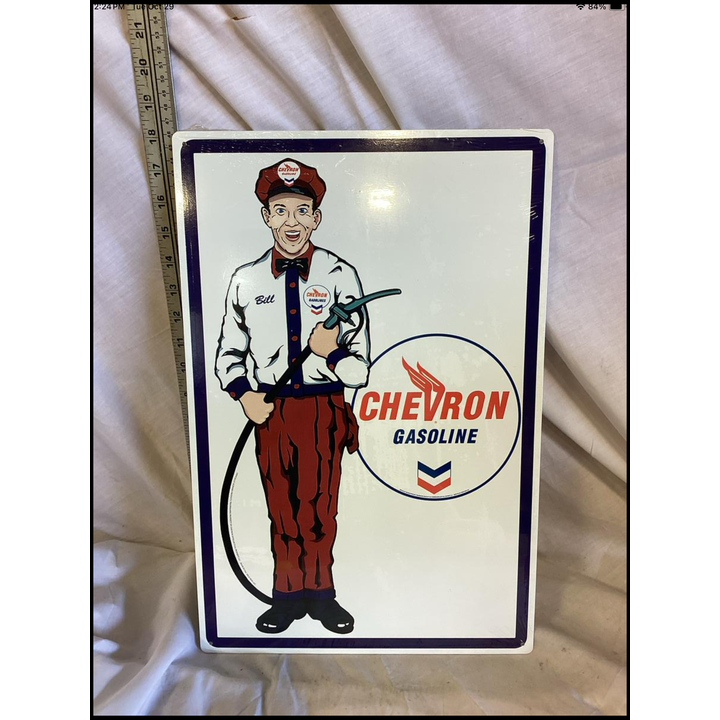 Chevron Gasoline 12'' x 18'' Metal Sign