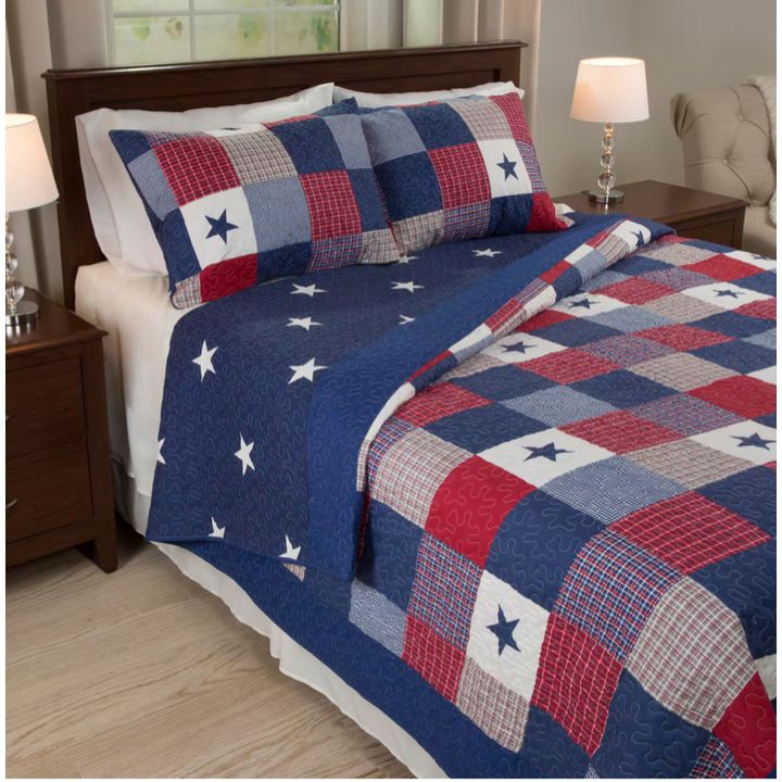 Lavish Home Caroline 3pc Blue Queen Quilt Set