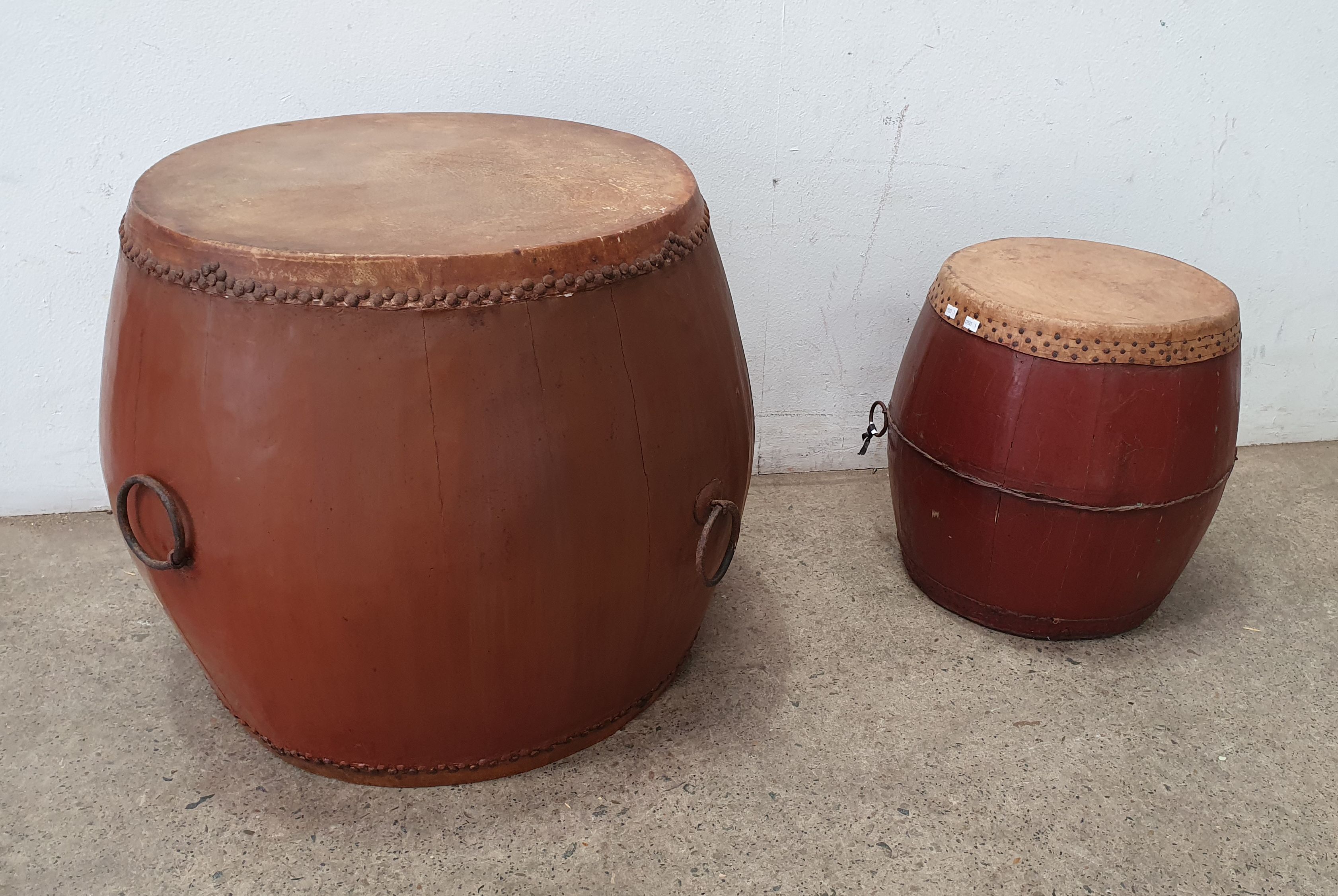 A PAIR OF ORIENTAL TAIKO DRUMS