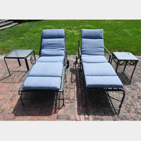 (2) OUTDOOR CHAISE LOUNGES W/ SIDE TABLES