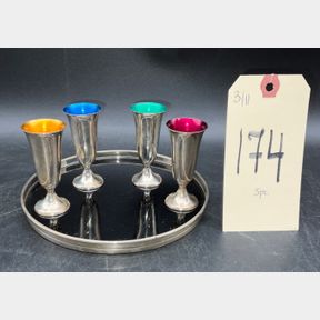 GORHAM STERLING SILVER MIRRORED TRAY AND CORDIAL CUPS