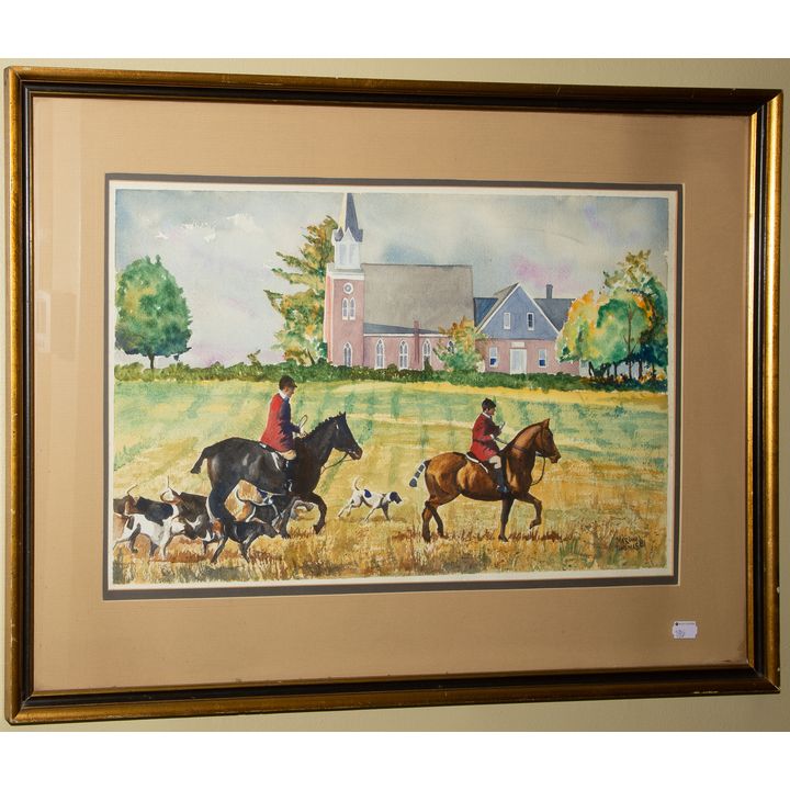 Marvin Thomas. Hunters with Church, watercolor