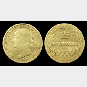 HALF SOVEREIGN 1860, Sydney Mint, slight bend, rare date. VG…