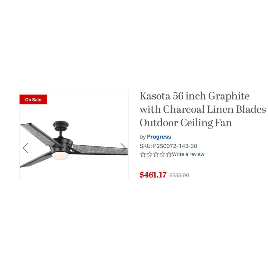 Progress Lighting 56'' D x 15'' H x 56'' W Graphite w/ Charcoal Linen Blades Outdoor Ceiling Fan- In Box