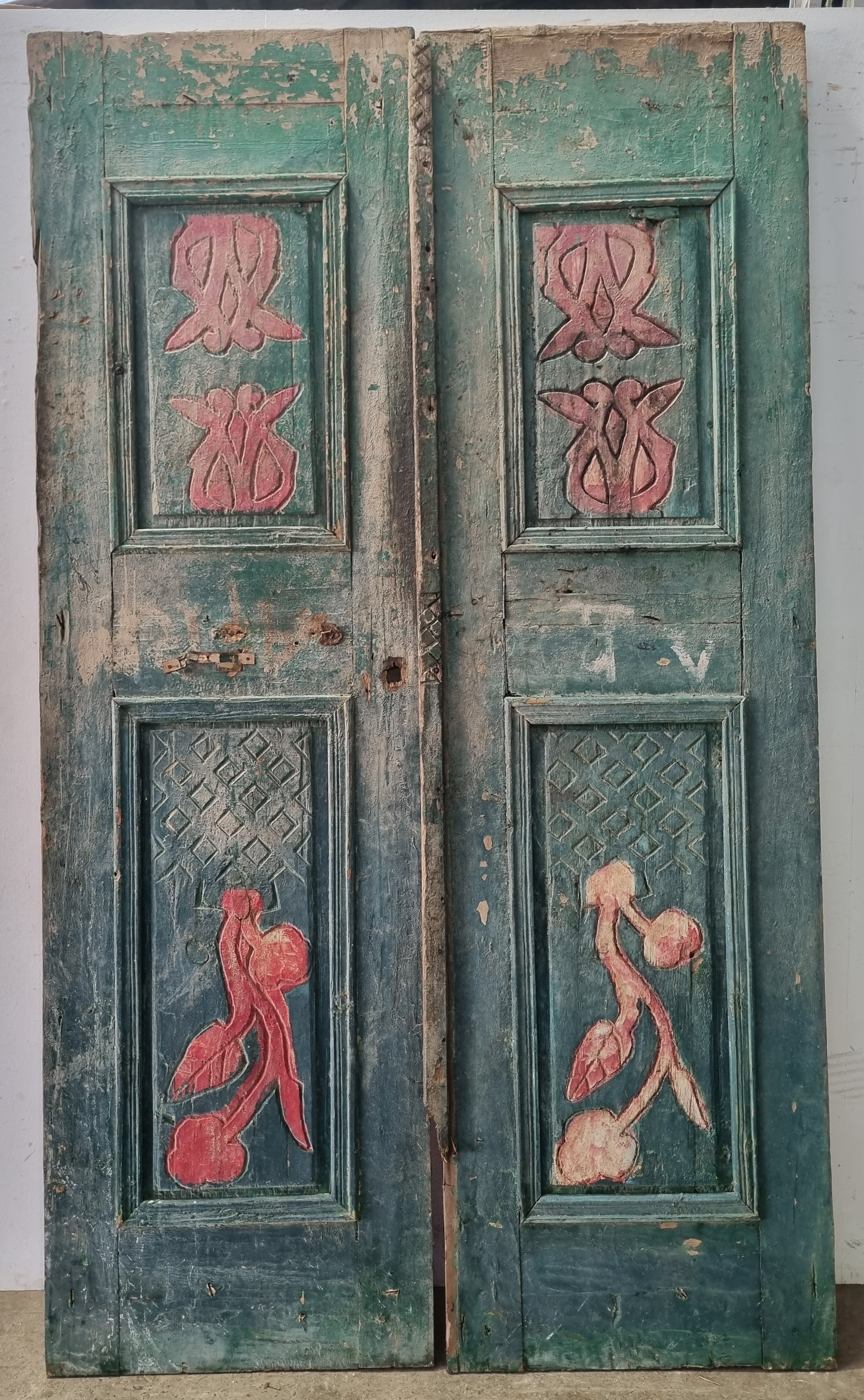 A Set Of Painted Rustic Entrance Doors