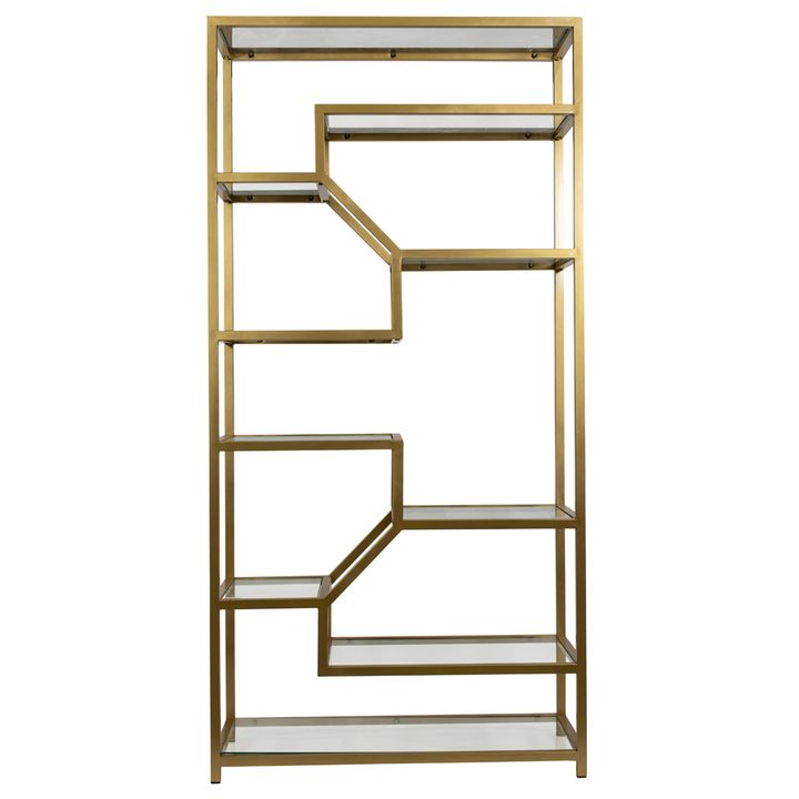 An Italian gilt chrome tubular asymmetrical shelf fitted with smoky glass shelves
