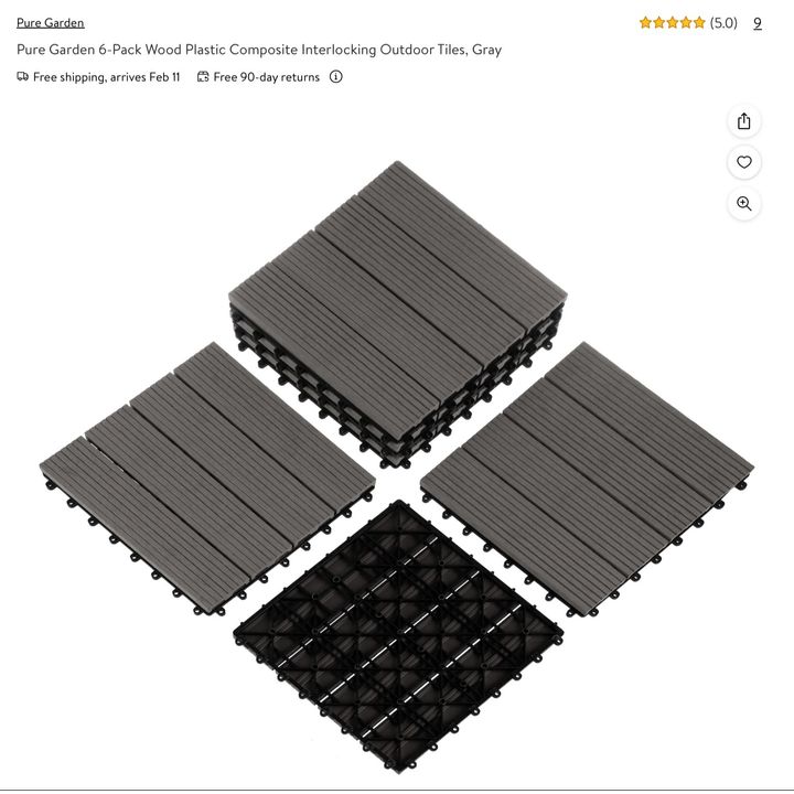 Pure Garden 6pk Wood Plastic Composite Interlocking Outdoor Tiles Gray