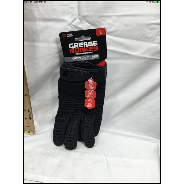 Grease Monkey Black Crew Chief Pro Touch Screen Fingertip Gloves Size:L