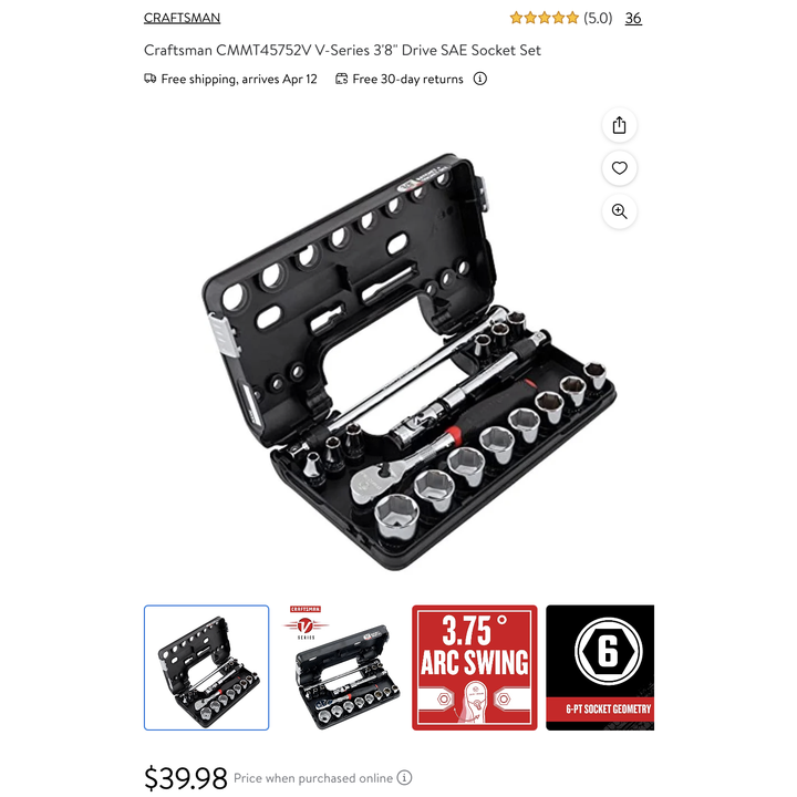 Craftsman V Series 3/8" Drive Standard 18pc Tool Set