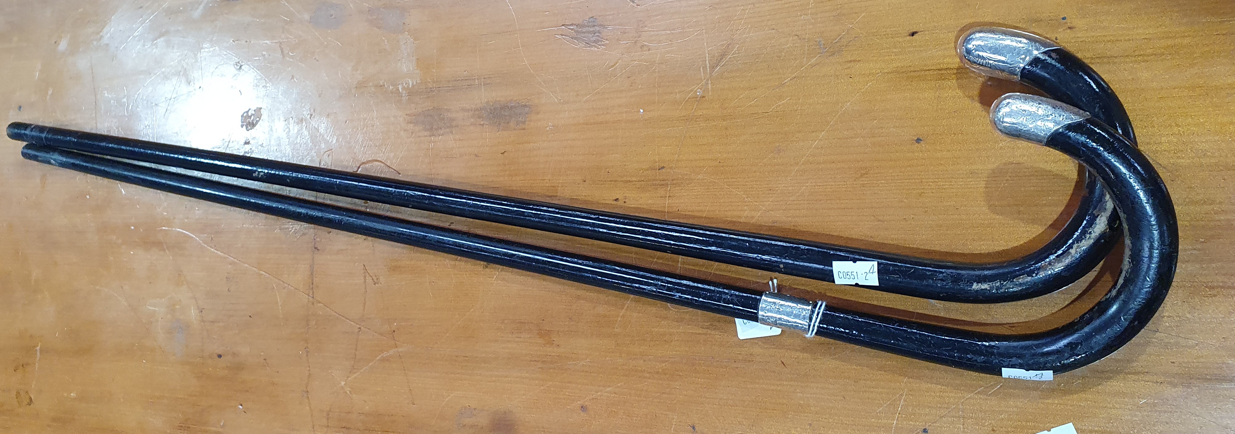 536 · TWO GEORGE V SILVER TIPPED WALKING STICKS