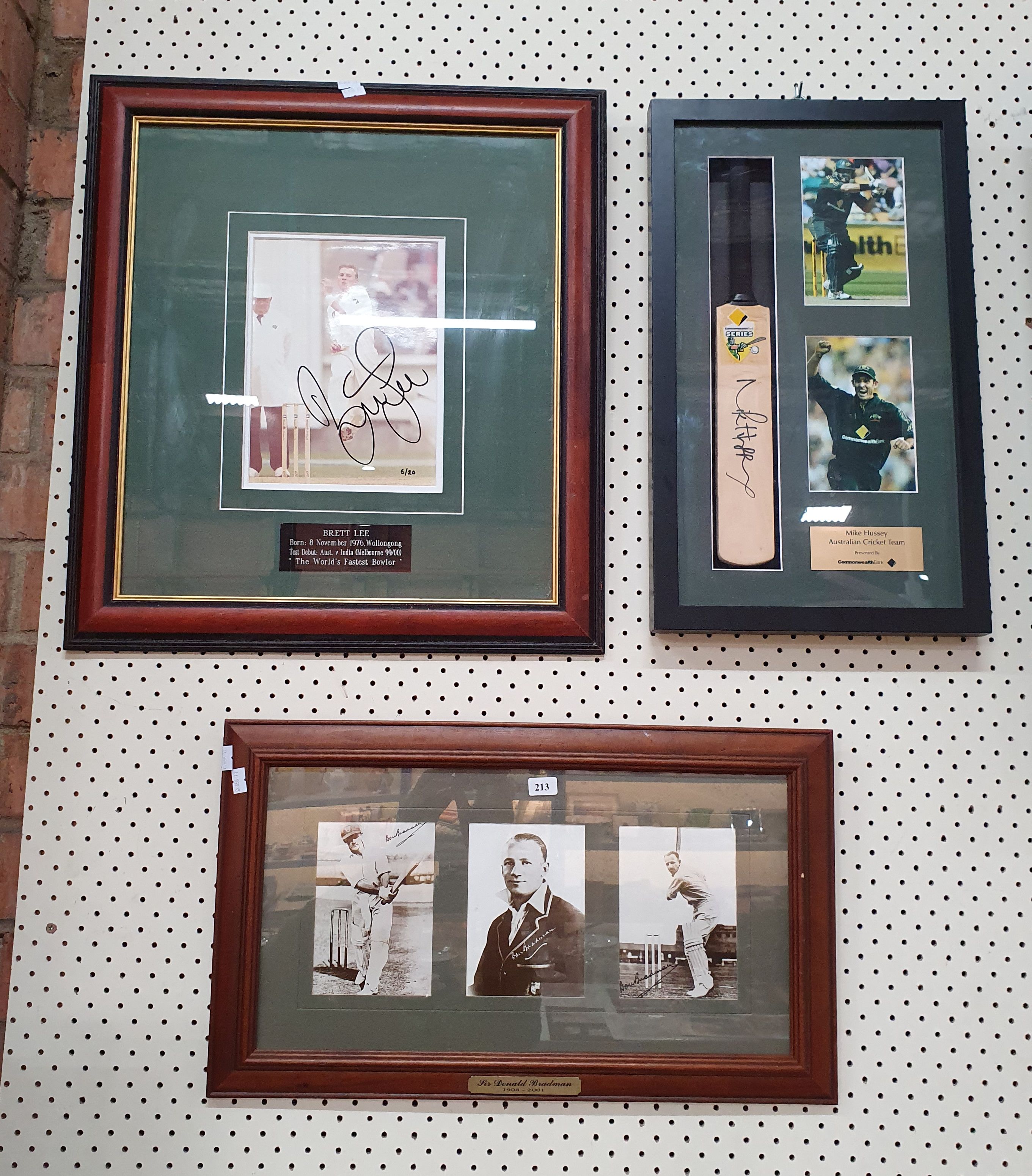 213 · THREE FRAMED CRICKET PHOTOGRAPHS