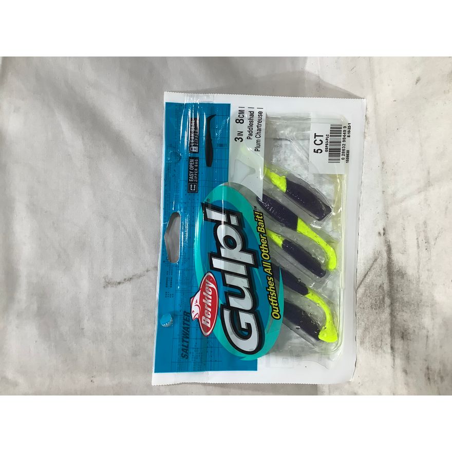 5ct Berkley Gulp! Paddelshad Plum Chartreuse Fishing Bait