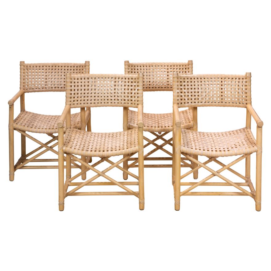 (Lot of 4) McGuire San Francisco laced rawhide Antalya armchairs
