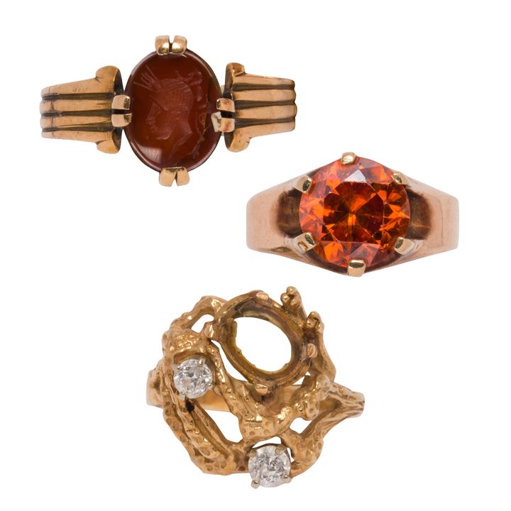 A group of gemstone and gold rings